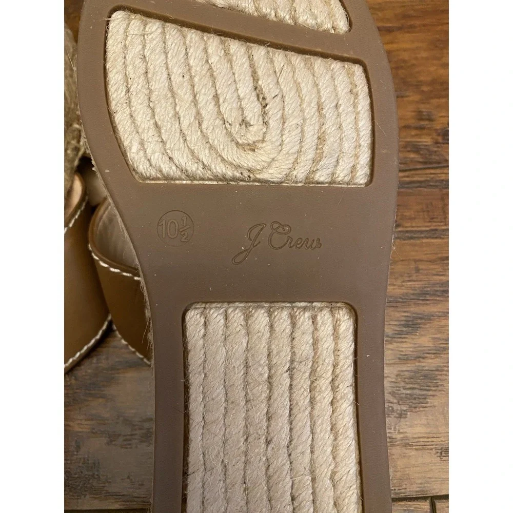 J Crew Women's Cross Strap Espadrille Leather Slides Sandals Brown Size 10.5